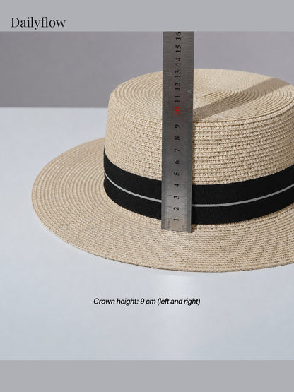 Unisex Woven Flat-Top Boater Hat