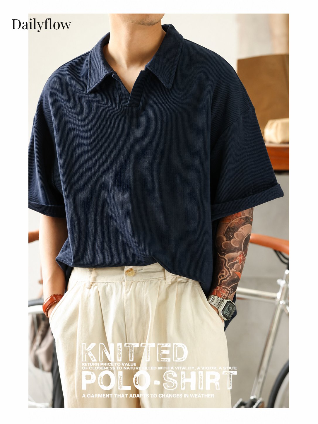 Textured Open-Collar Relaxed Polo Shirt