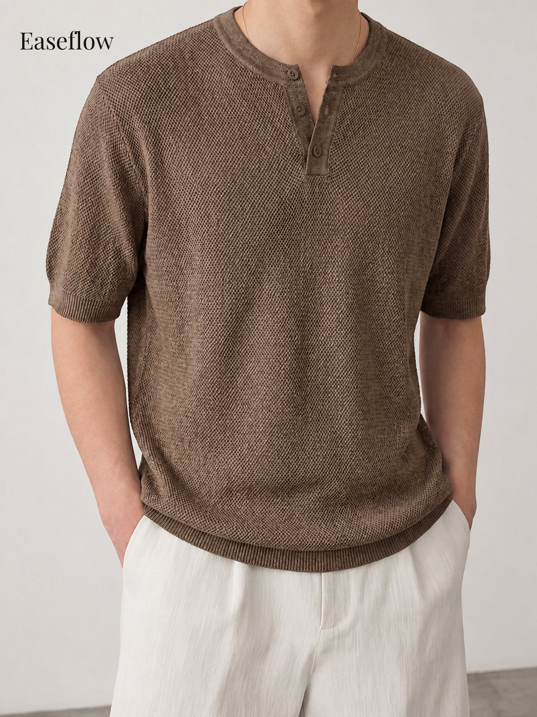 Men's Breathable Linen-Blend Henley Shirt