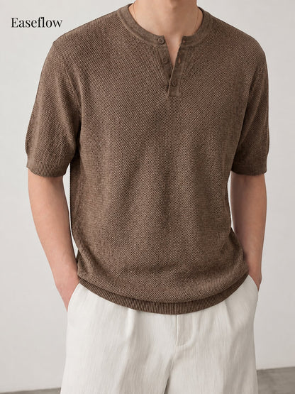 Men's Breathable Linen-Blend Henley Shirt