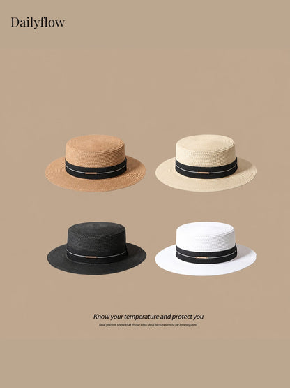 Unisex Woven Flat-Top Boater Hat