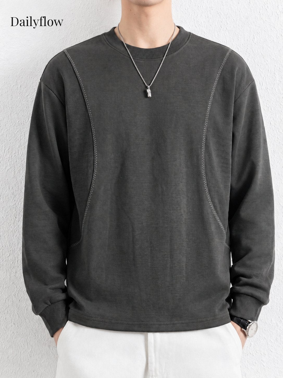 Men's Contrast-Seam Relaxed Long Sleeve Tee