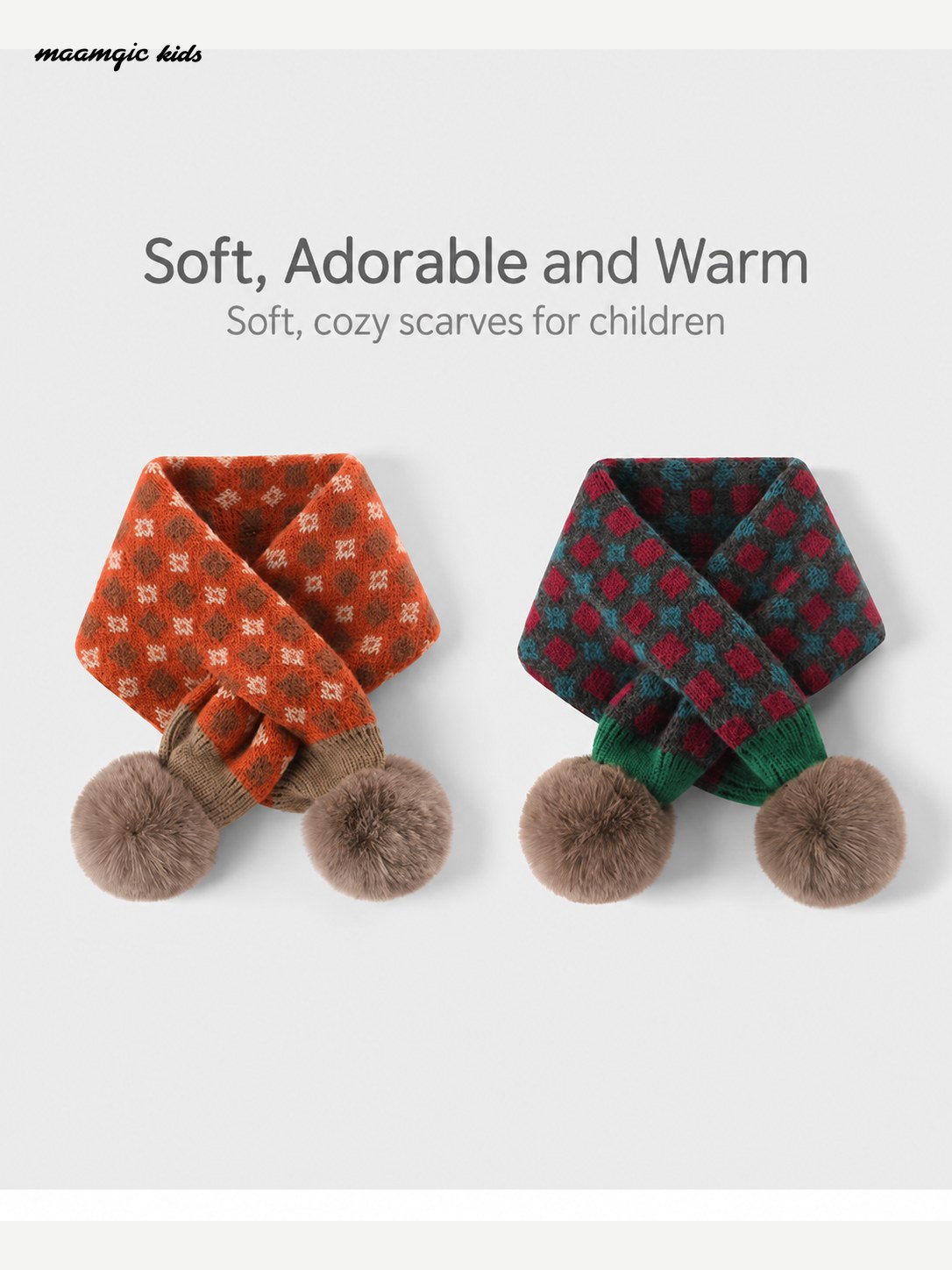 Kids Retro Knit Pom-Pom Scarf