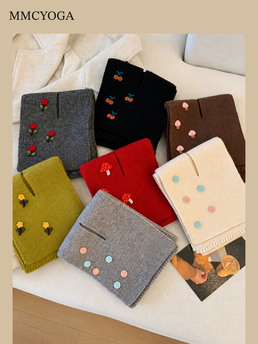 Cute Button-Detail Knit Scarf