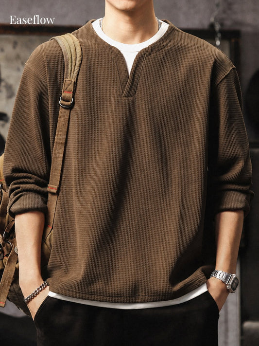 Men's Heavyweight Waffle Knit Long Sleeve Pullover