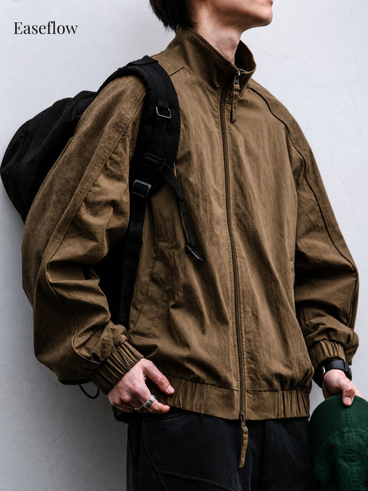 Textured Relaxed Fit Stand Collar Jacket