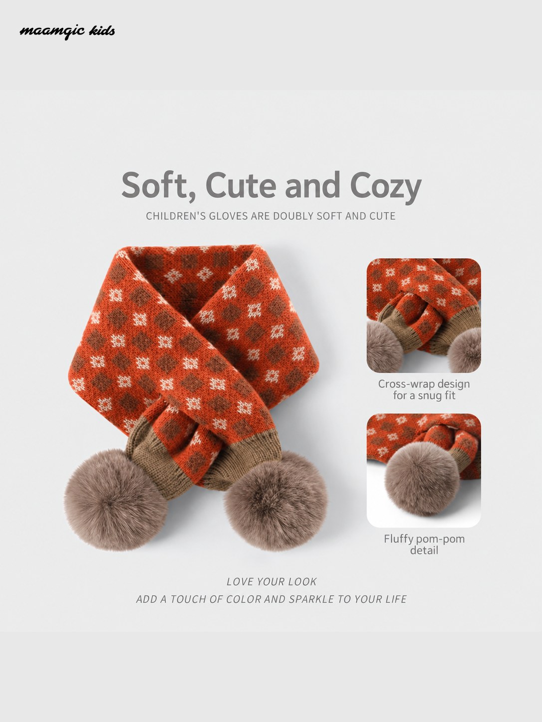 Kids Retro Knit Pom-Pom Scarf