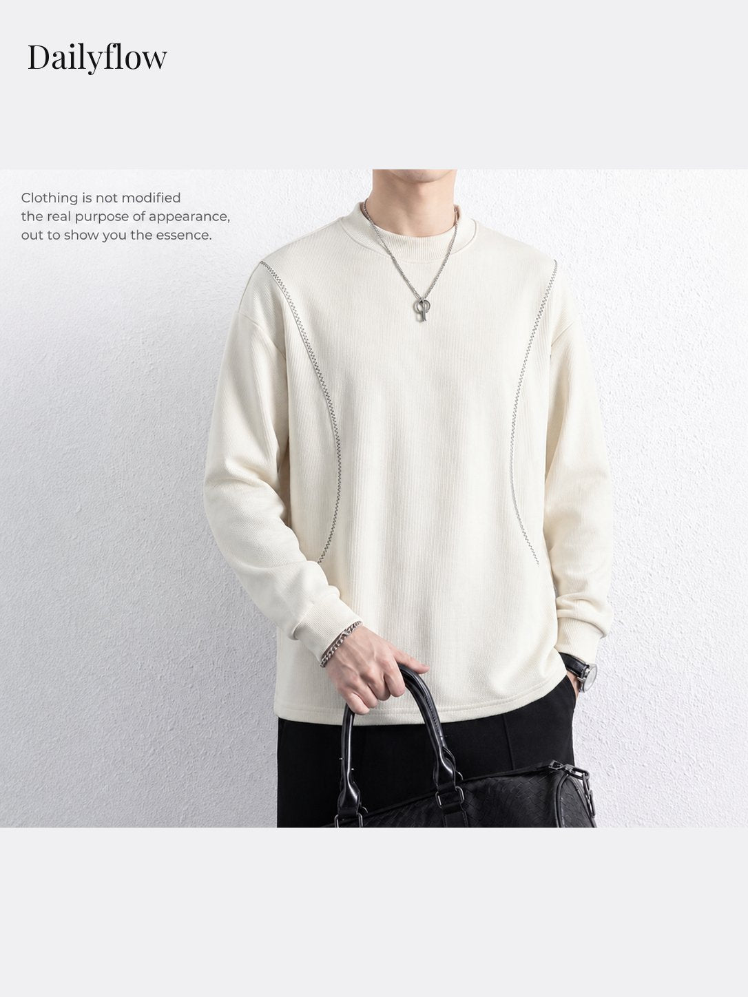 Men's Contrast-Seam Relaxed Long Sleeve Tee