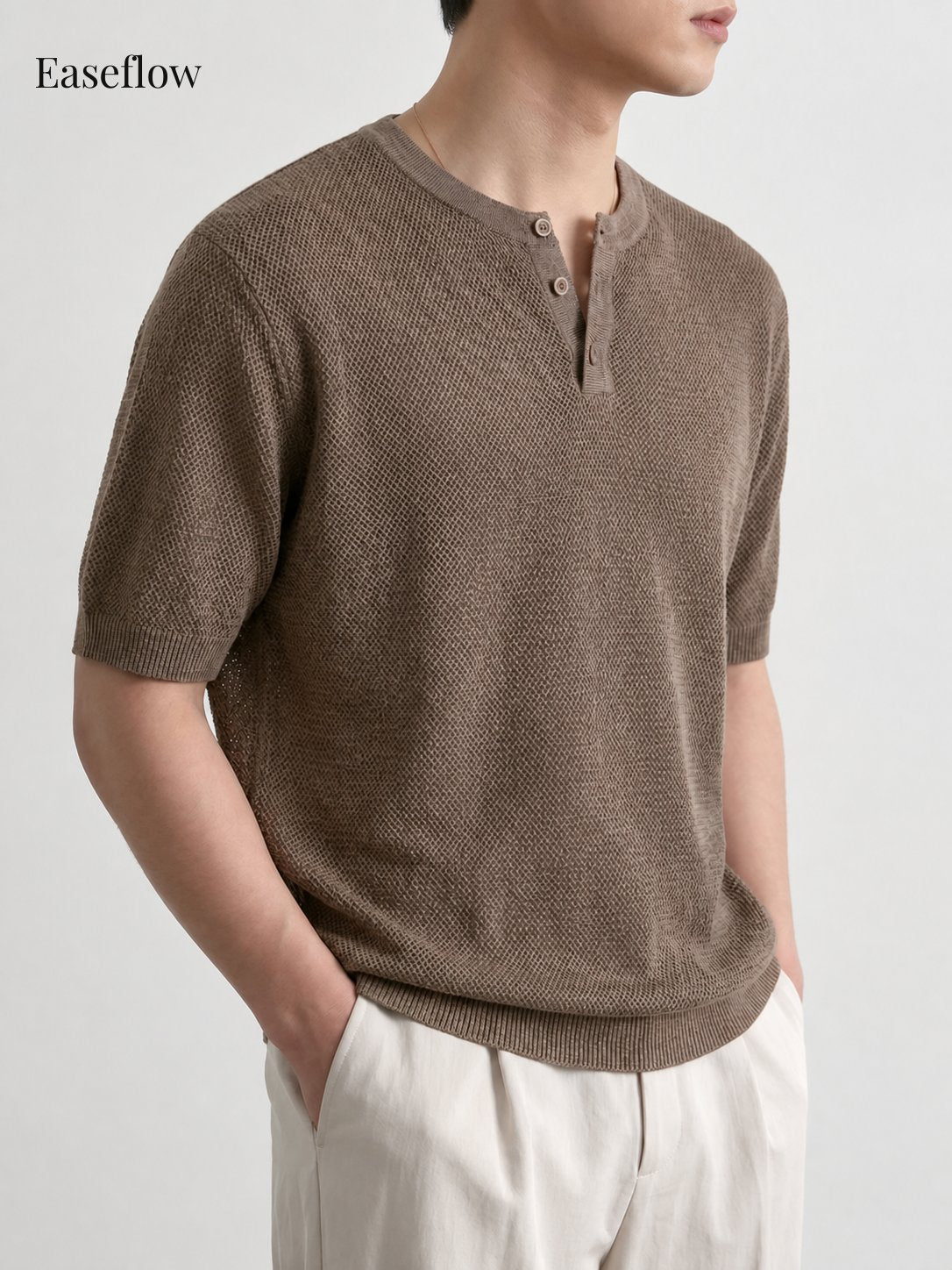 Men's Breathable Linen-Blend Henley Shirt