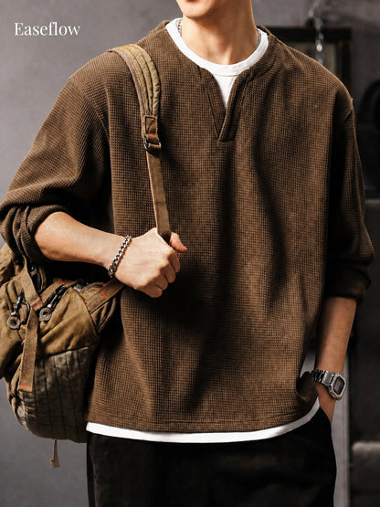 Men's Heavyweight Waffle Knit Long Sleeve Pullover