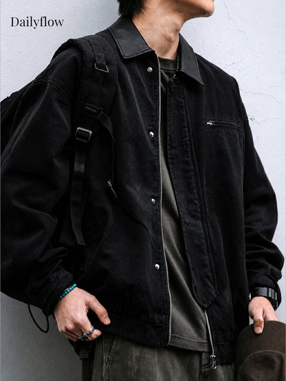 Men's Vintage Contrast-Collar Work Jacket
