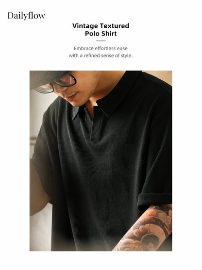Textured Open-Collar Relaxed Polo Shirt