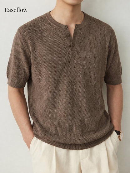 Men's Breathable Linen-Blend Henley Shirt
