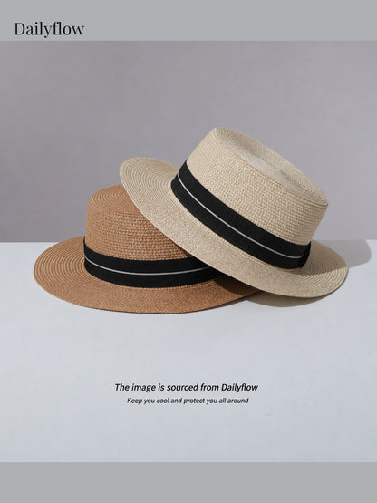 Unisex Woven Flat-Top Boater Hat
