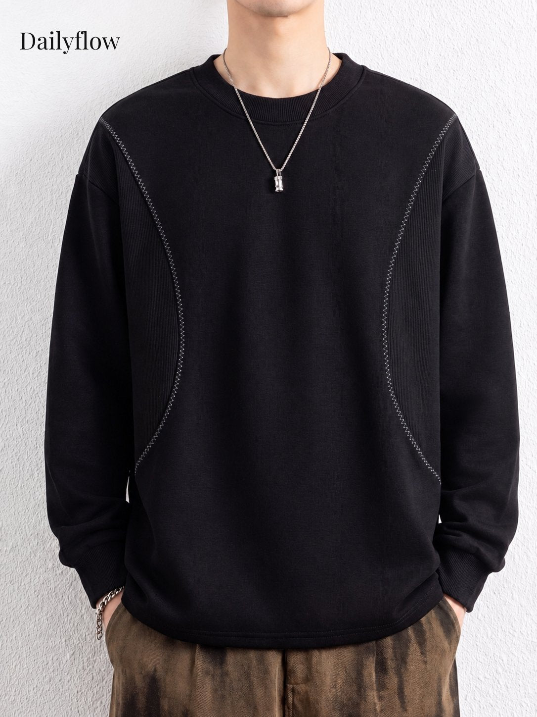 Men's Contrast-Seam Relaxed Long Sleeve Tee