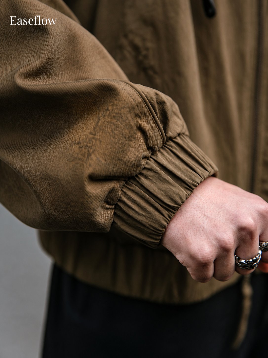 Textured Relaxed Fit Stand Collar Jacket