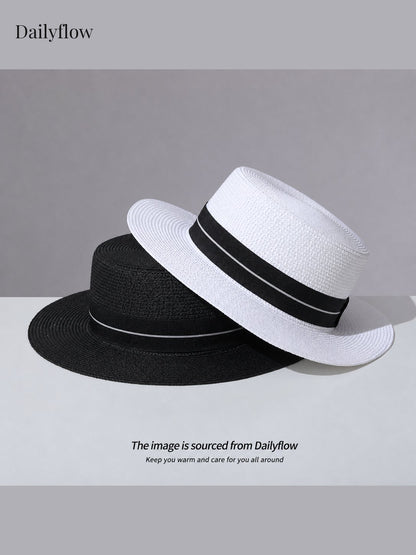 Unisex Woven Flat-Top Boater Hat