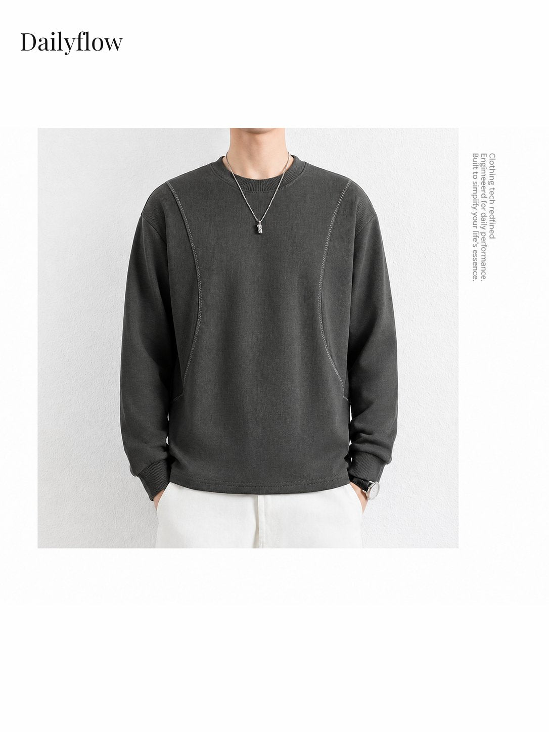 Men's Contrast-Seam Relaxed Long Sleeve Tee