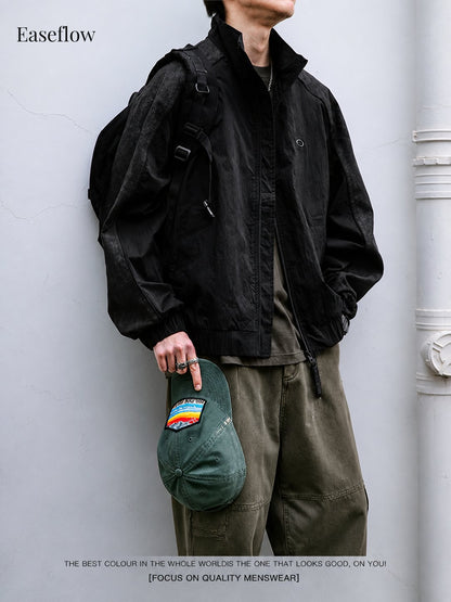 Textured Relaxed Fit Stand Collar Jacket