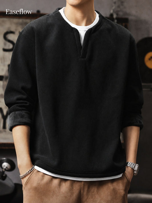 Men's Heavyweight Waffle Knit Long Sleeve Pullover