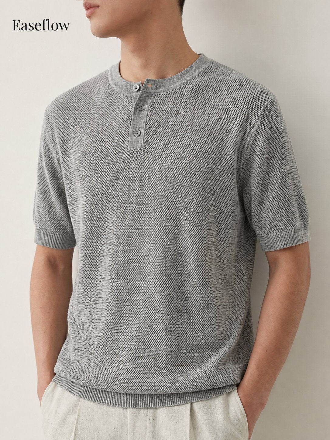 Men's Breathable Linen-Blend Henley Shirt