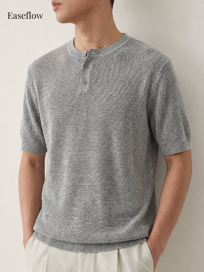 Men's Breathable Linen-Blend Henley Shirt