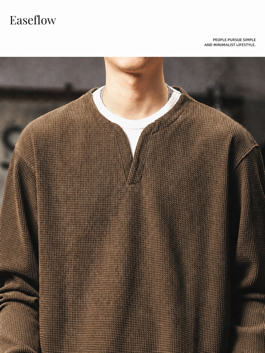 Men's Heavyweight Waffle Knit Long Sleeve Pullover