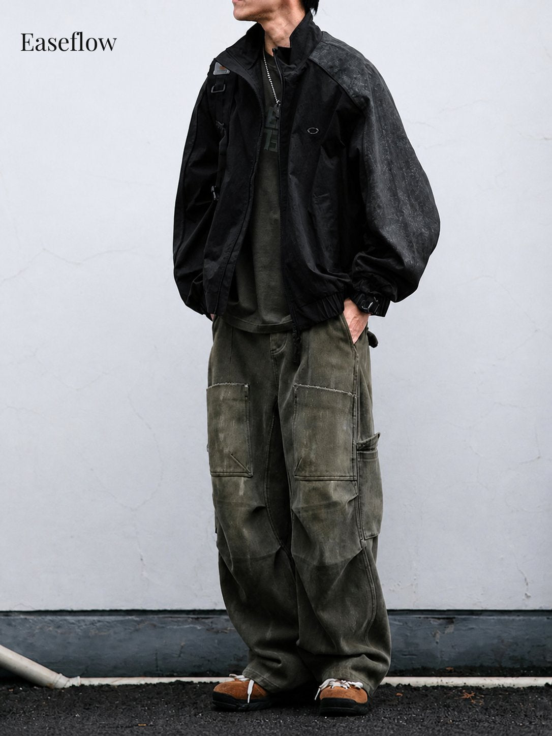 Textured Relaxed Fit Stand Collar Jacket