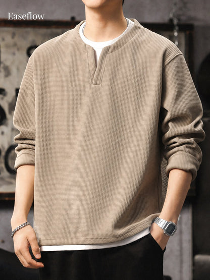 Men's Heavyweight Waffle Knit Long Sleeve Pullover