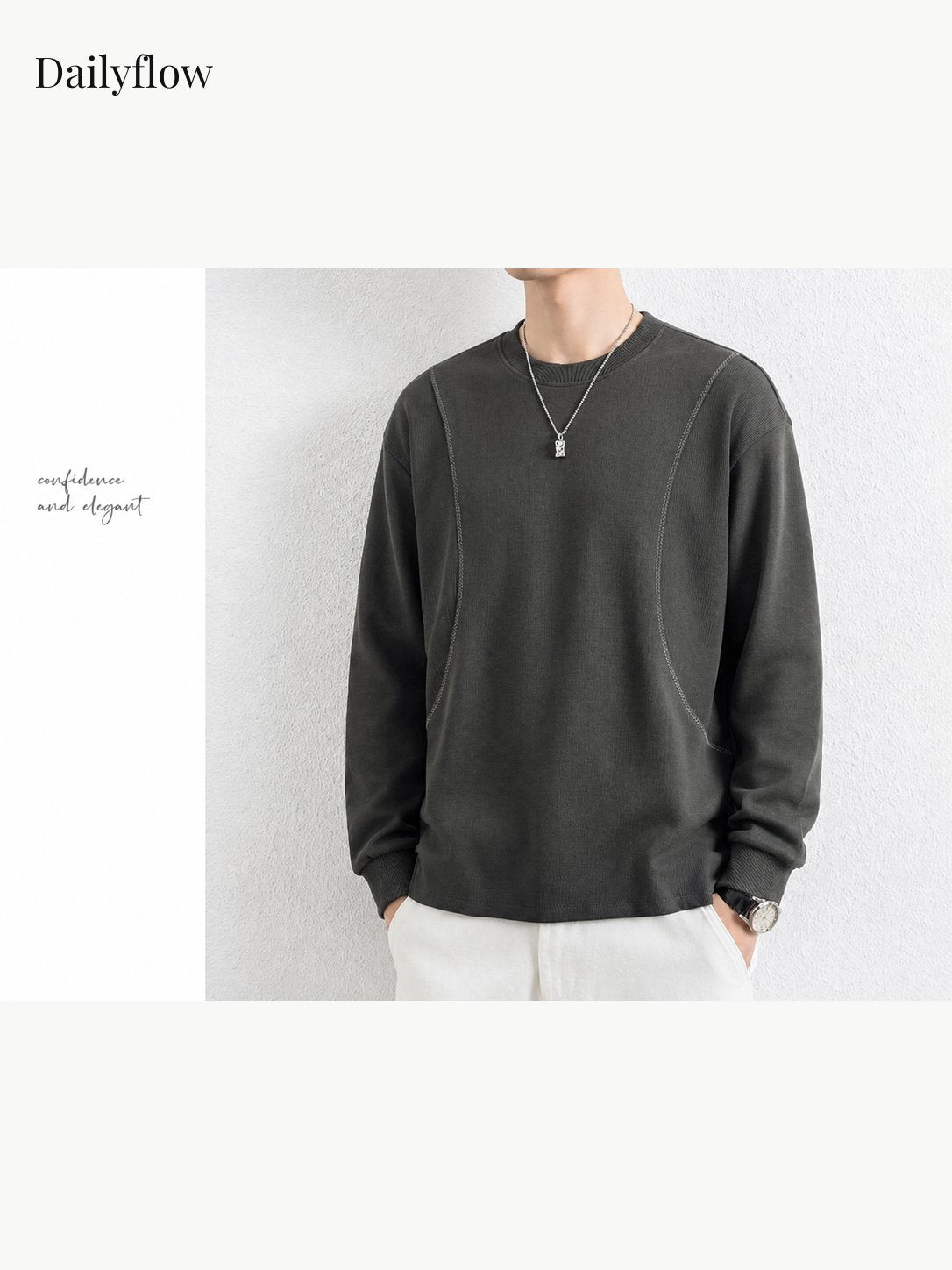 Men's Contrast-Seam Relaxed Long Sleeve Tee