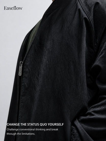 Textured Relaxed Fit Stand Collar Jacket