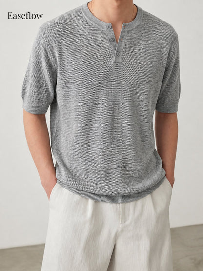 Men's Breathable Linen-Blend Henley Shirt