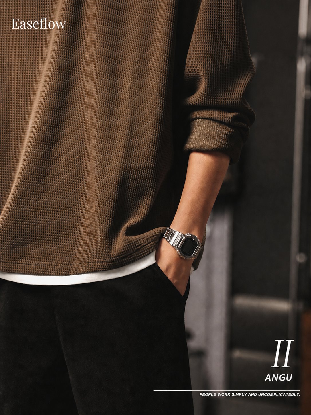 Men's Heavyweight Waffle Knit Long Sleeve Pullover
