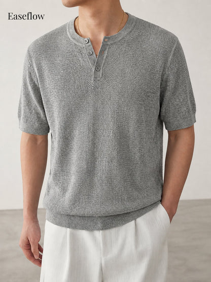 Men's Breathable Linen-Blend Henley Shirt