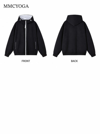Men's Contrast Zip-Up Oversized Hoodie