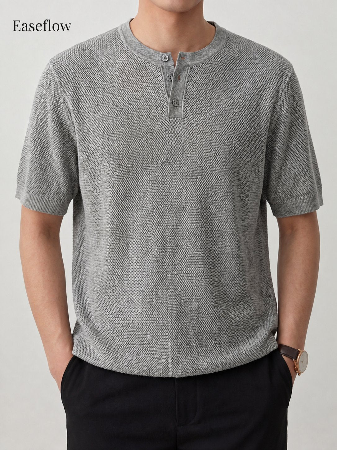 Men's Breathable Linen-Blend Henley Shirt