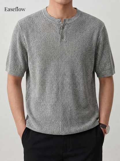 Men's Breathable Linen-Blend Henley Shirt