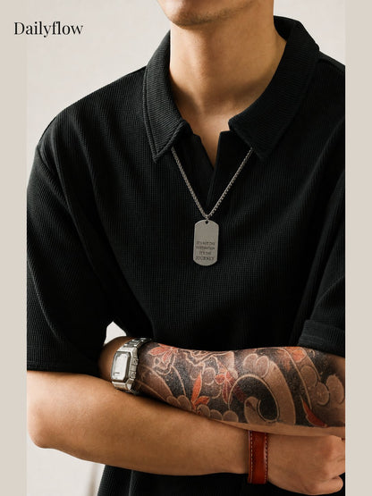 Textured Open-Collar Relaxed Polo Shirt