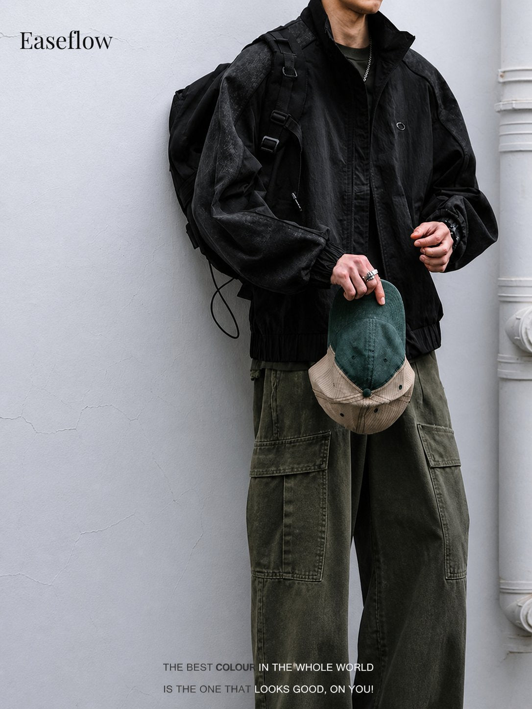 Textured Relaxed Fit Stand Collar Jacket