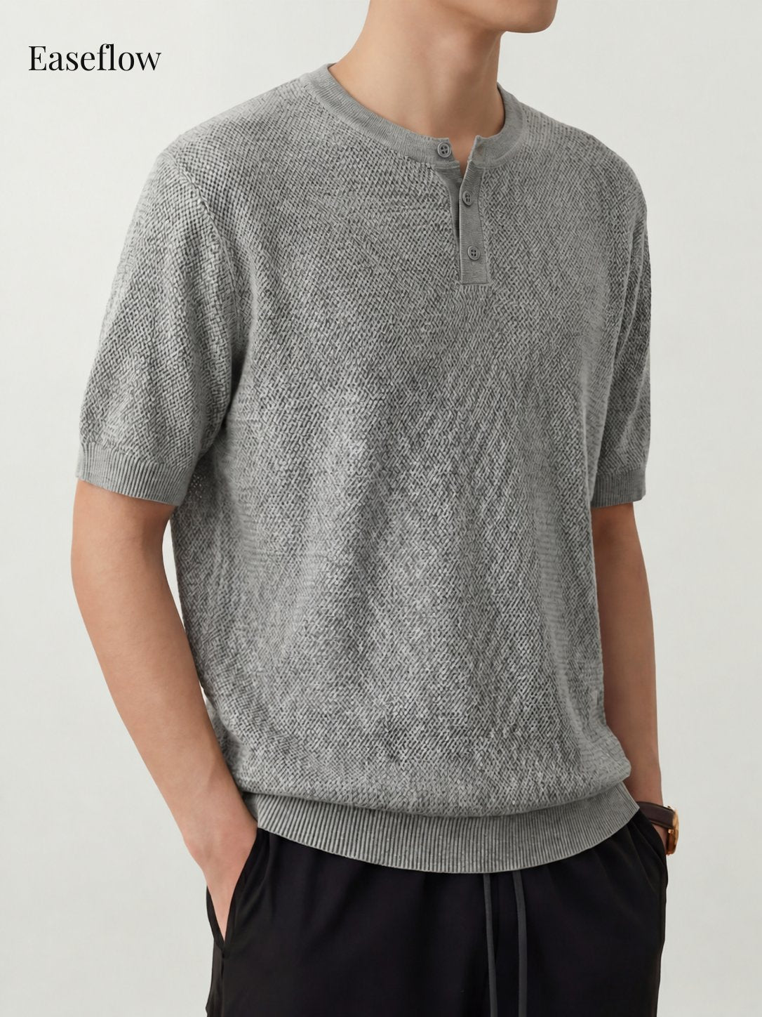 Men's Breathable Linen-Blend Henley Shirt