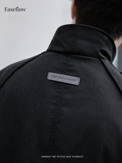 Textured Relaxed Fit Stand Collar Jacket