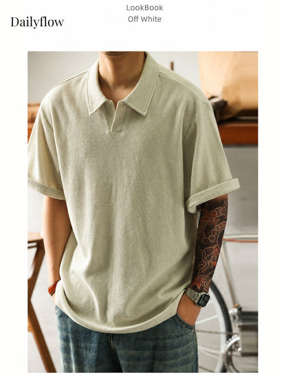 Textured Open-Collar Relaxed Polo Shirt