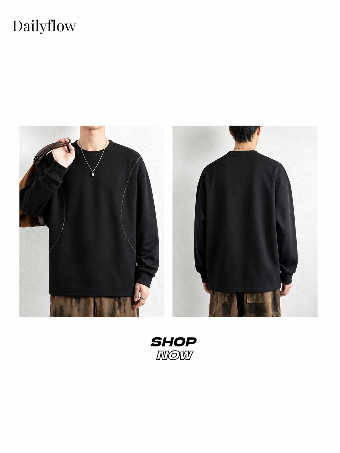 Men's Contrast-Seam Relaxed Long Sleeve Tee