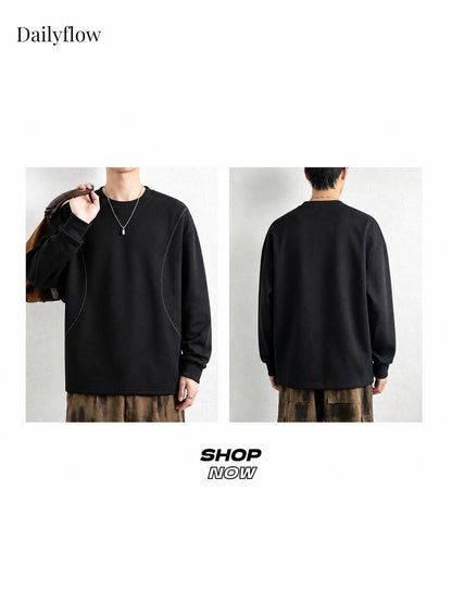 Men's Contrast-Seam Relaxed Long Sleeve Tee