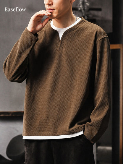 Men's Heavyweight Waffle Knit Long Sleeve Pullover