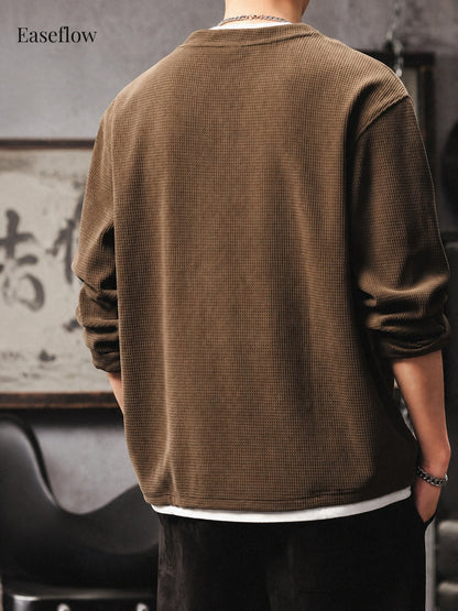 Men's Heavyweight Waffle Knit Long Sleeve Pullover
