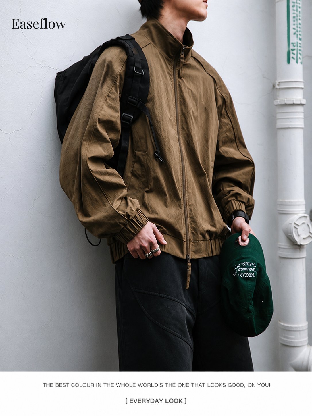 Textured Relaxed Fit Stand Collar Jacket