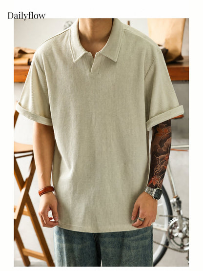 Textured Open-Collar Relaxed Polo Shirt