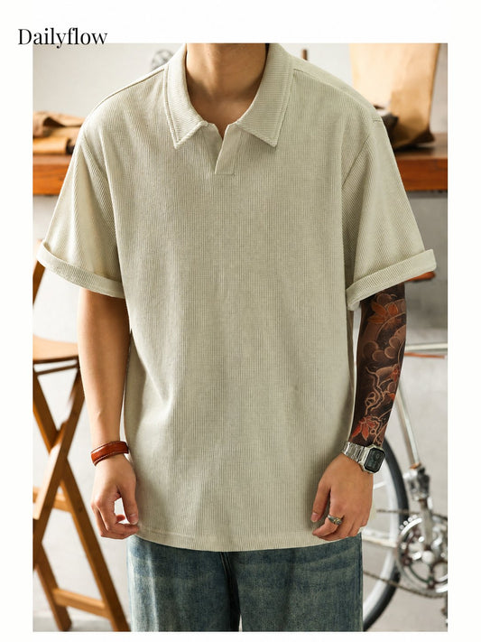Textured Open-Collar Relaxed Polo Shirt