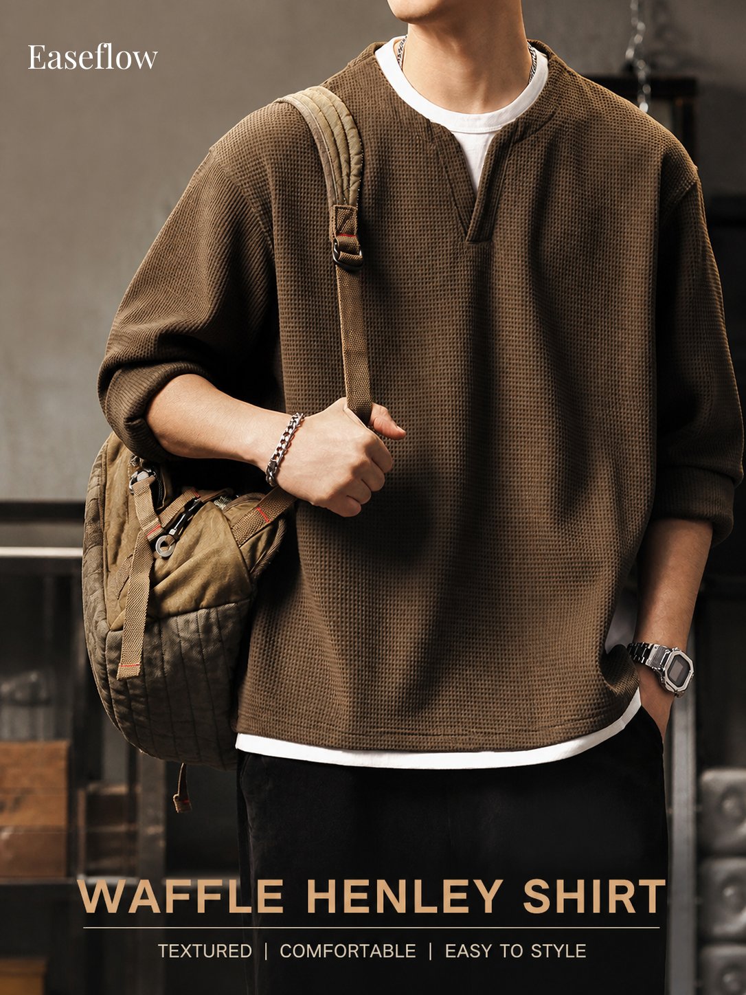 Men's Heavyweight Waffle Knit Long Sleeve Pullover